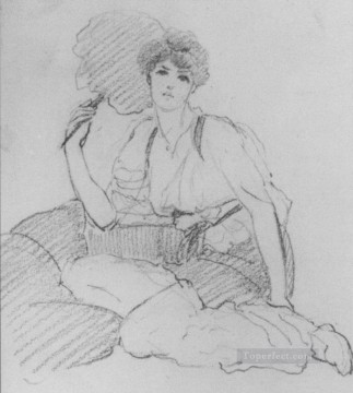  Godward Pintura - Flabellifera dibujo a lápiz dama neoclásica John William Godward